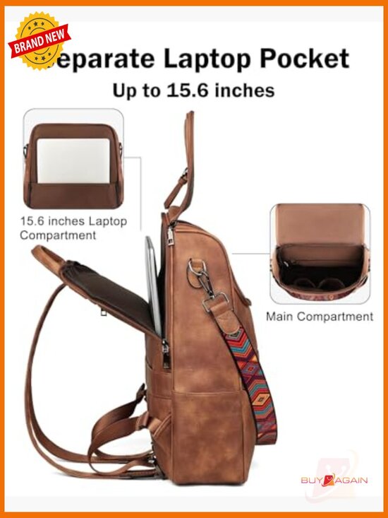 Vegan Leather Laptop Backpack with 15.6\